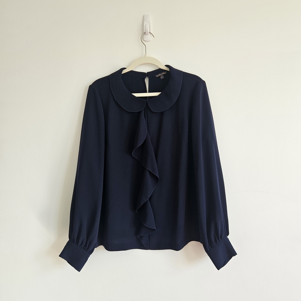 Brooks Brothers Navy Ruffle Blouse